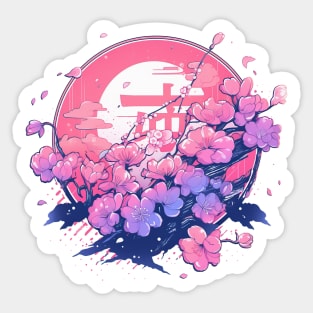 Retro Style Cherry Blossom Design v2.0 - Vintage Floral Art Sticker